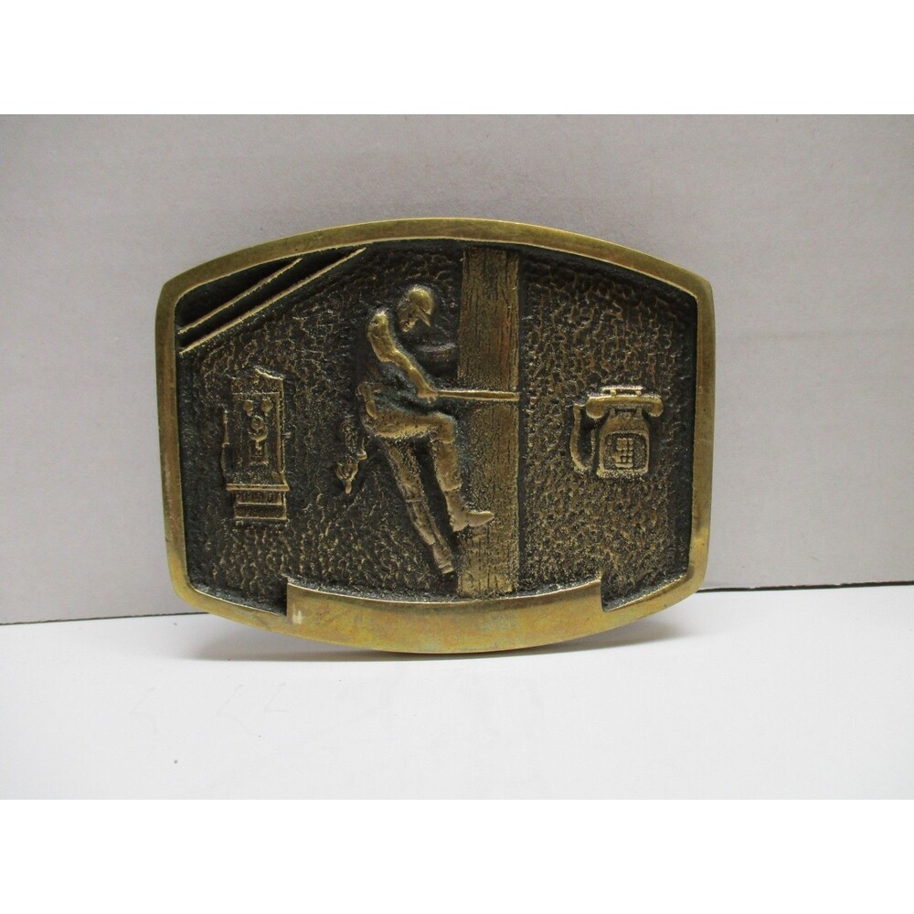 Brass BTS Solid Brass Telephone Repair Lineman Belt Buckle Vintage